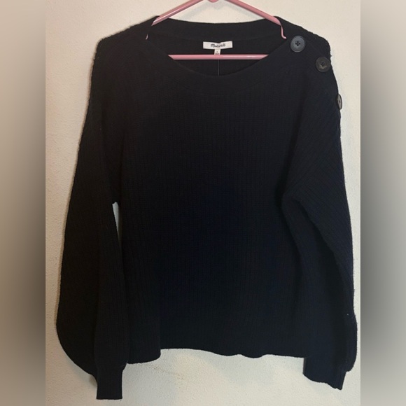 Madewell NWT Navy Boatneck Button - Shoulder Balloon Sleeve Blue L - Picture 4 of 10